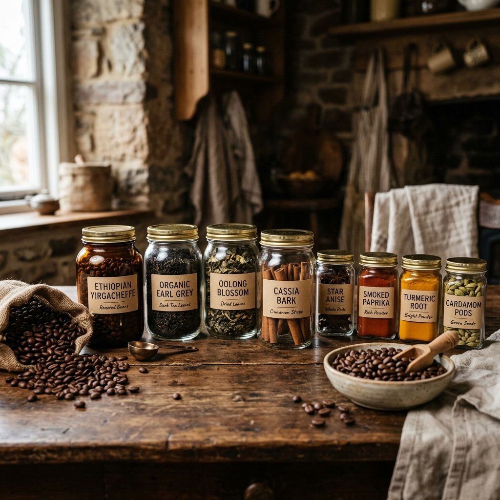 Aromatic whole coffee beans and pods in a glass cup