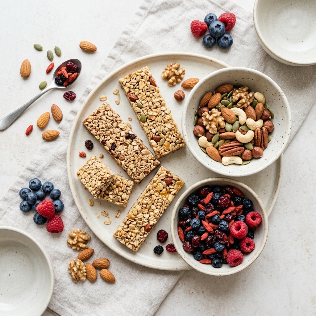 Selection of wholesome organic grain and nut bars